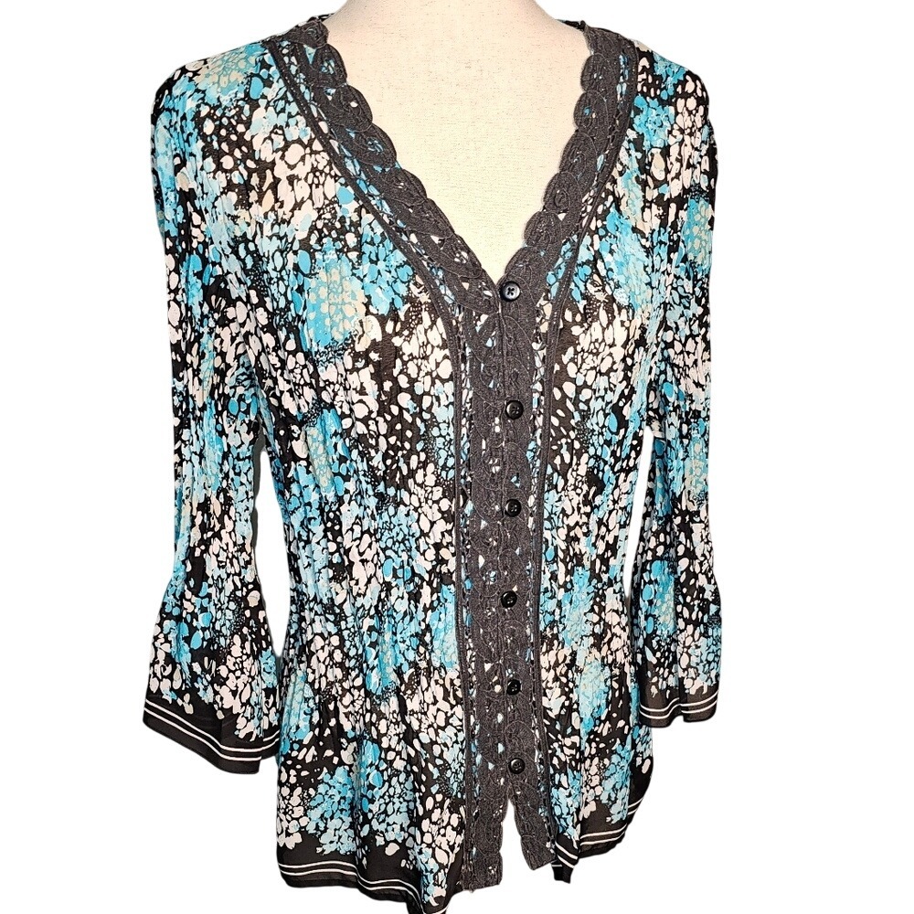 Womens Abstract Floral Embroidered Crinkily Top Christopher Banks, Large